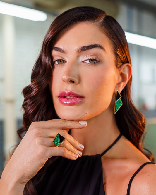 ALMA EARRING - BLACK OBSIDIAN - MALACHITE - ANCESTRAL