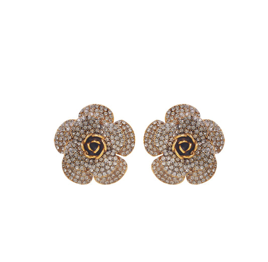 BRINCO MINI CAMÉLIA DUPLA CRAVEJADA OURO - MORENA