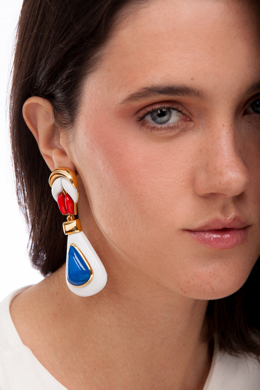 MALTA EARRING - BLUE/WHITE/ RED - FLASH SALE