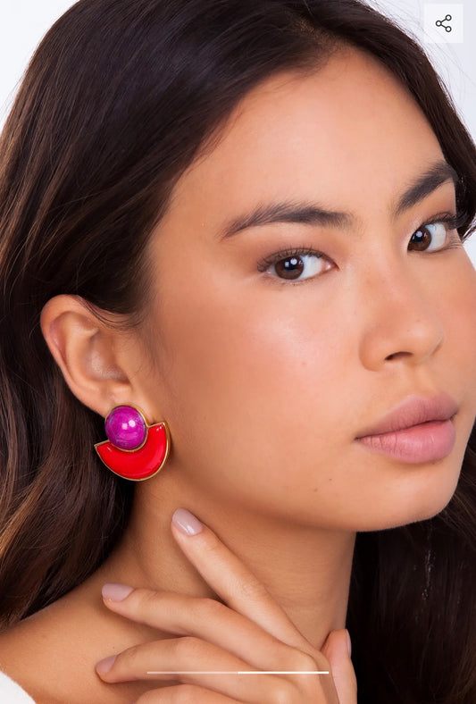 MARINA EARRING - PINK HAULITE AND RED RESIN - ICONIC DESEJO