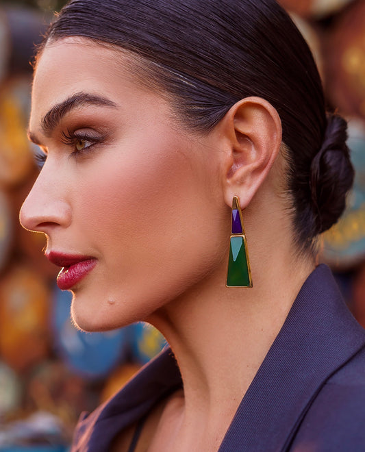 LEGADO EARRING GREEN AGATE - PURPLE AGATE - ANCESTRAL