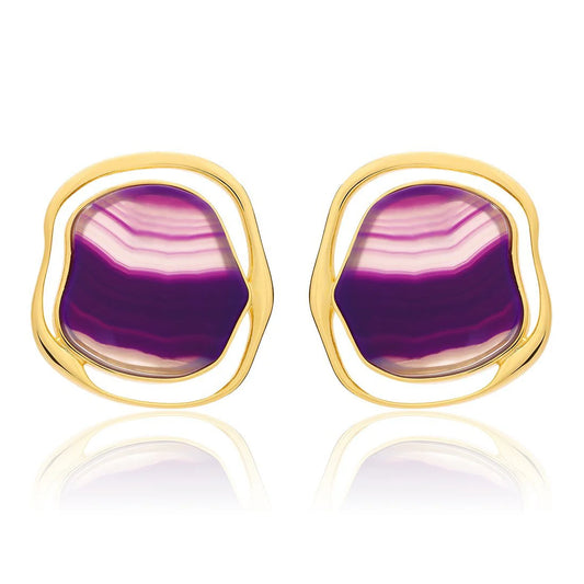 SOLEIL EARRING PURPLE STRIPED AGATE - ICONIC