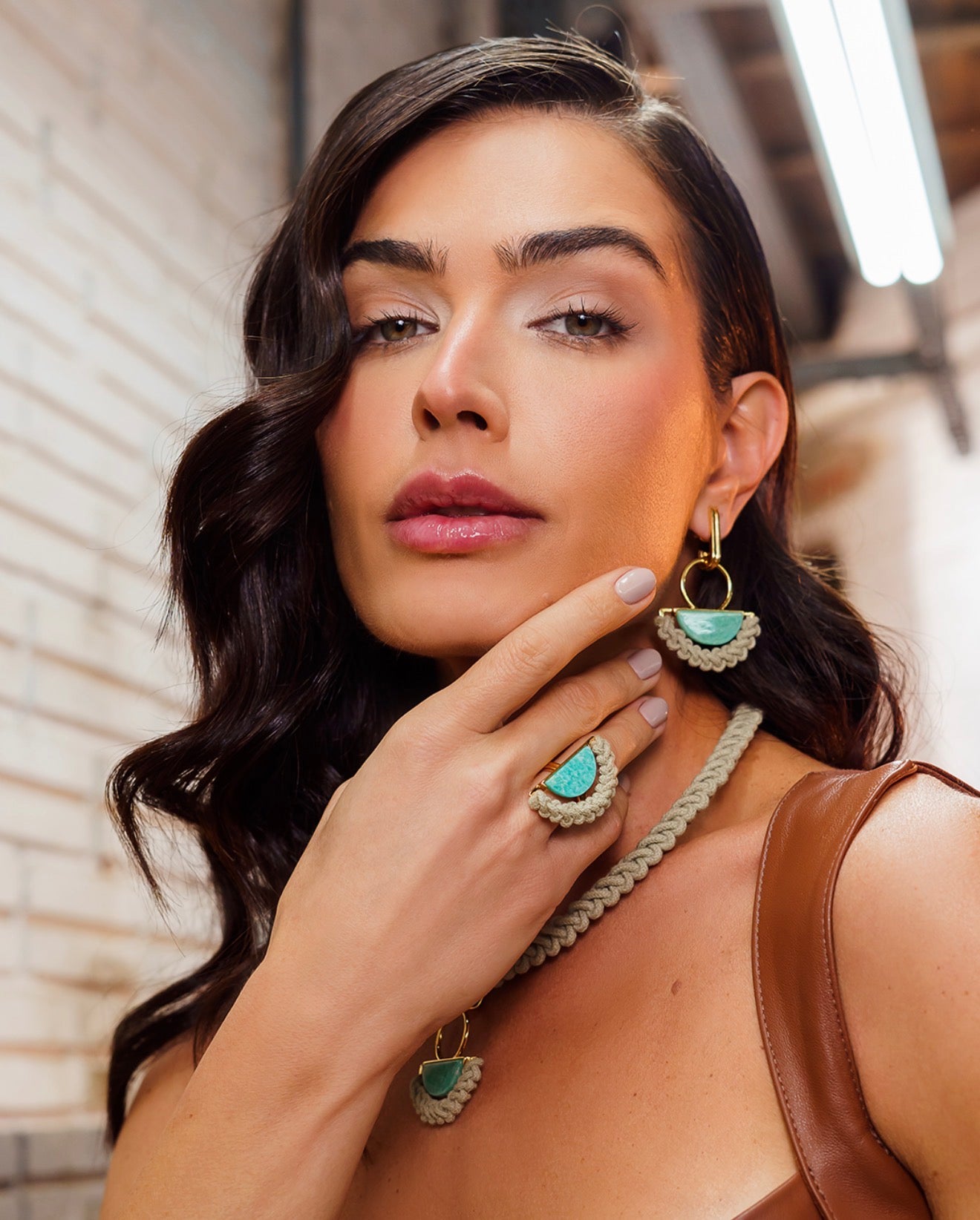 MACRAMÊ EARRING - GREEN AMAZONITE - ANCESTRAL