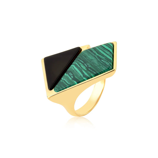ALMA RING - BLACK OBSIDIAN - MALACHITE - ANCESTRAL