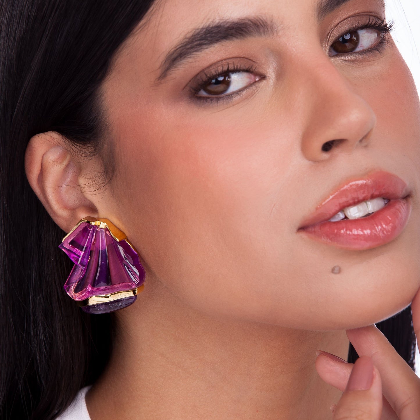 EARRING EXTASE M- AMETHYST AND LILAC RESIN TRAJETOS