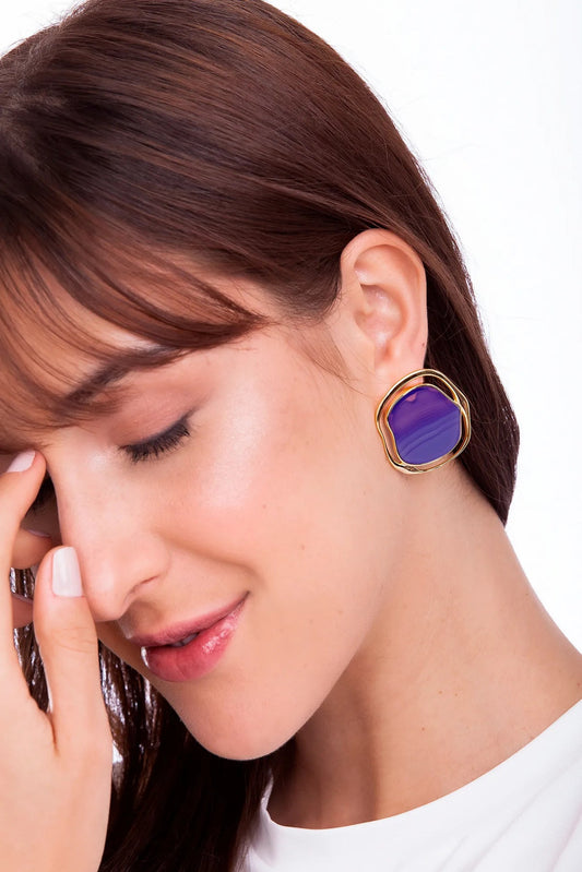 SOLEIL EARRING PURPLE STRIPED AGATE - ICONIC