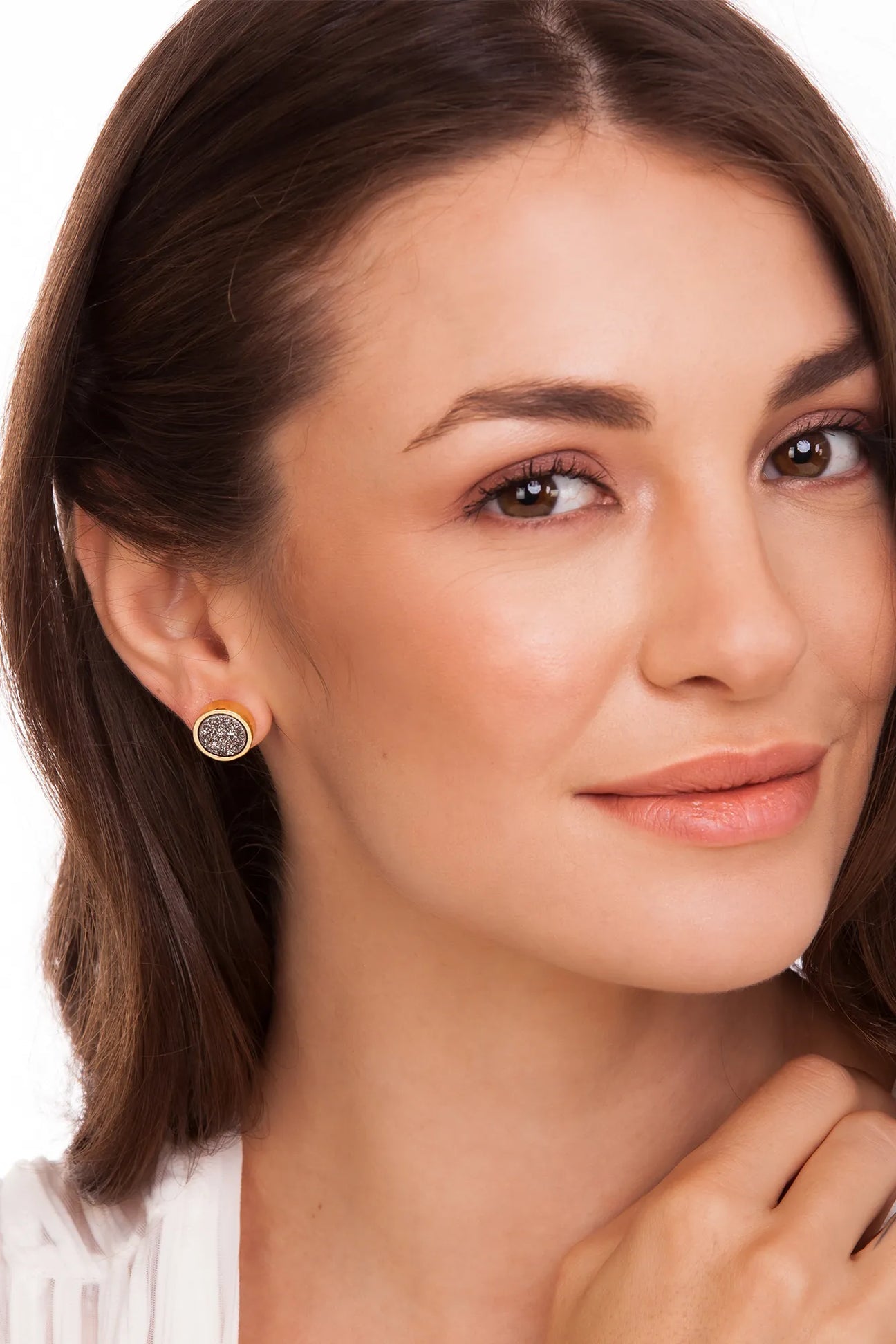 BOL FACETED EARRING PLATINUM DRUSY - ICONIC