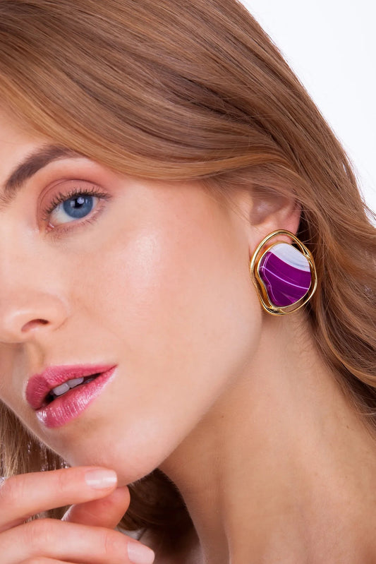 SOLEIL EARRING PINK AGATE - ICONIC