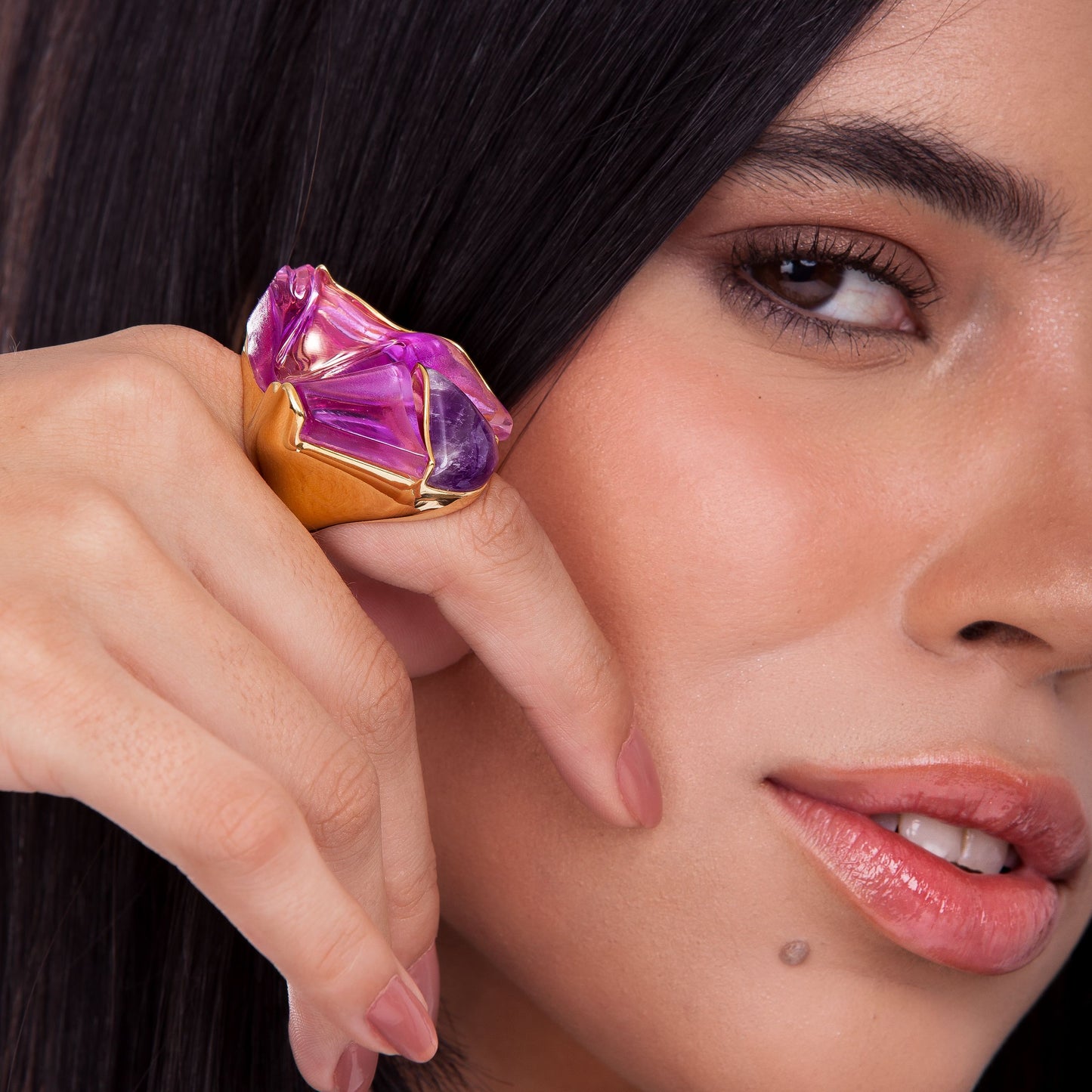 RING EXTASE - AMETHYST AND LILAC RESIN TRAJETOS