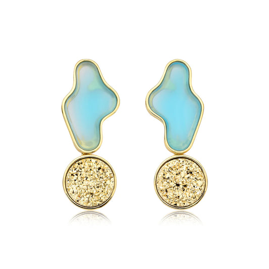 PISCINA EARRING - BLUE AGATE AND GOLDEN DRUZY - ACQUA