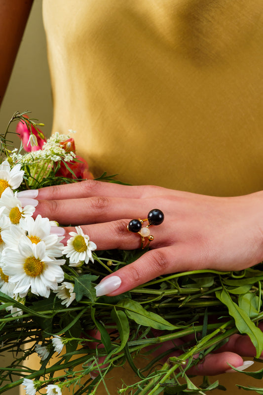 ORVALHO RING - BLACK OBSIDIAN/ MATTE CRYSTAL - FLORESCER