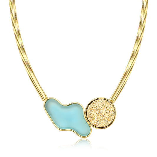 PISCINA NECKLACE - BLUE AGATE / GOLD DRUZY - ACQUA