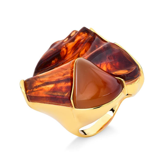 RING EXTASE - CARAMEL AGATE AND CARAMEL RESIN - TRAJETOS