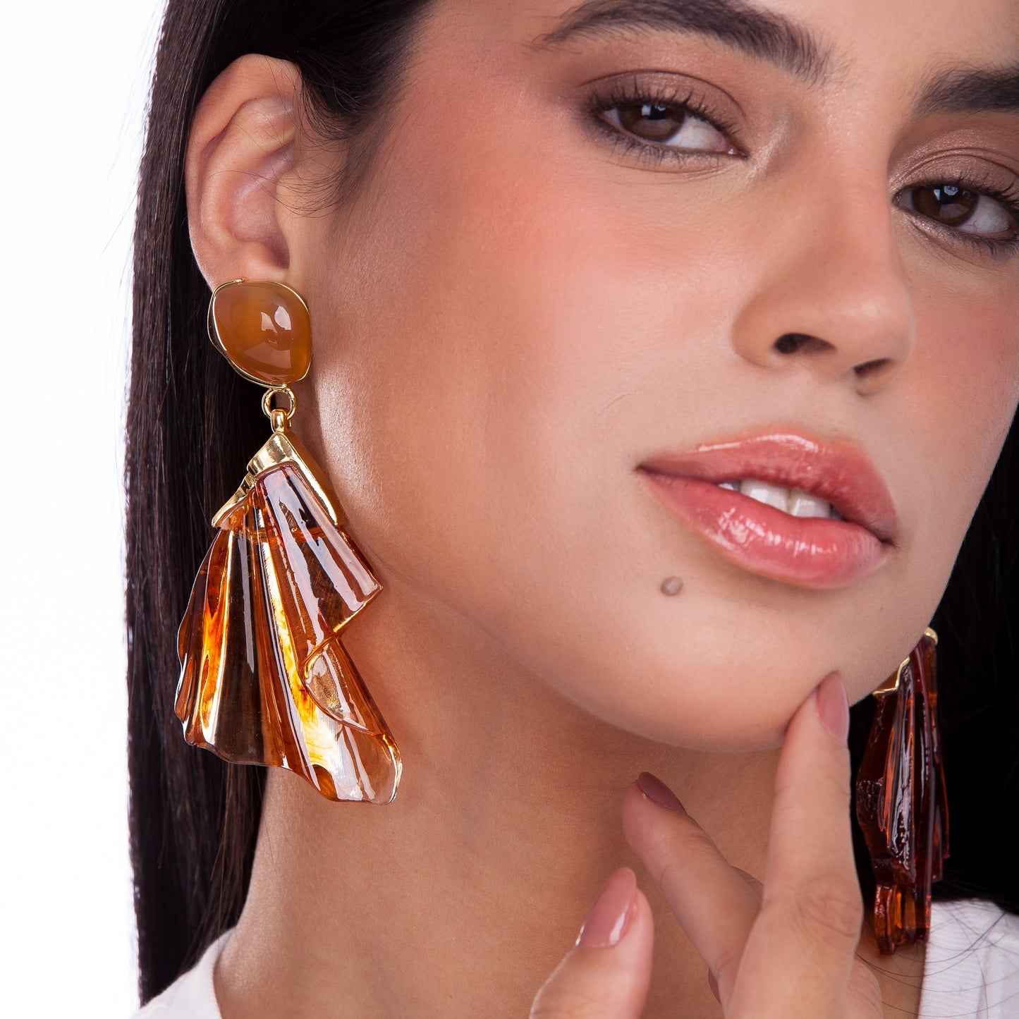 EARRING EXTASE G- CARAMEL AGATE AND CARAMEL RESIN - TRAJETOS