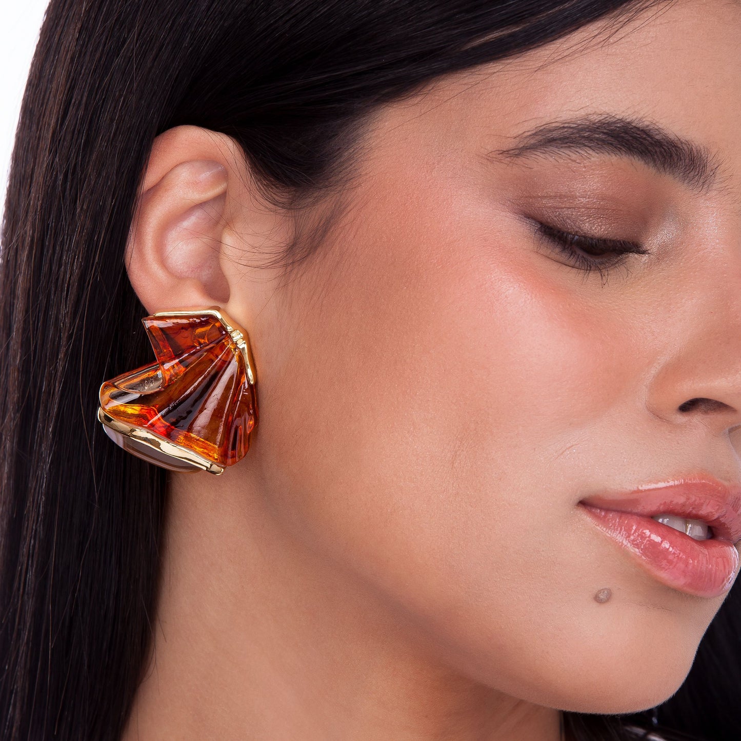 EARRING EXTASE M- CARAMEL AGATE AND CARAMEL RESIN - TRAJETOS