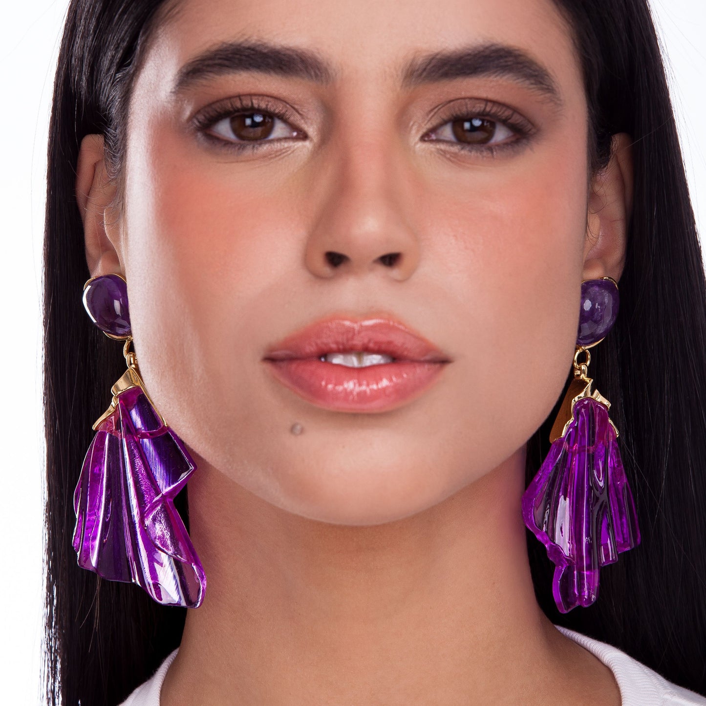 EARRING EXTASE G- AMETHYST AND LILAC RESIN TRAJETOS