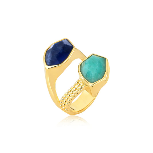 CASCATA RING - SODALITE/ TURQUOISE GREEN QUARTZ - ACQUA