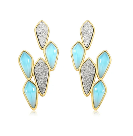 GAROA EARRING M - BLUE AGATE AND PLATINUM DRUZY- ACQUA