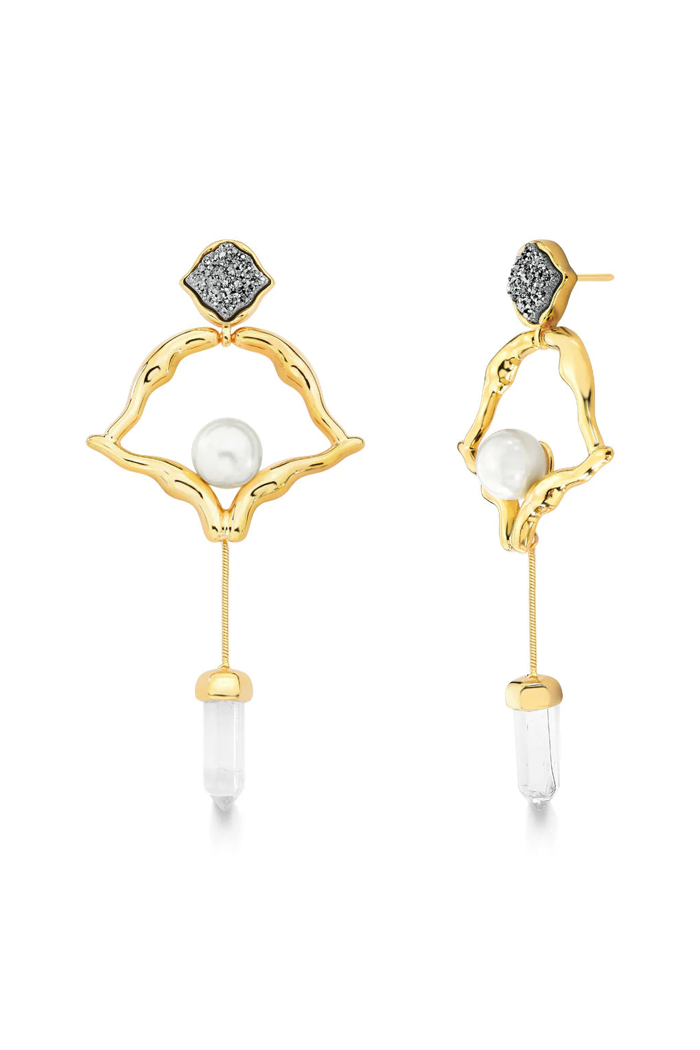 CHAGALL EARRING - PLATINUM DRUZY/ CRYSTAL/ PEARL - SURREABISMO