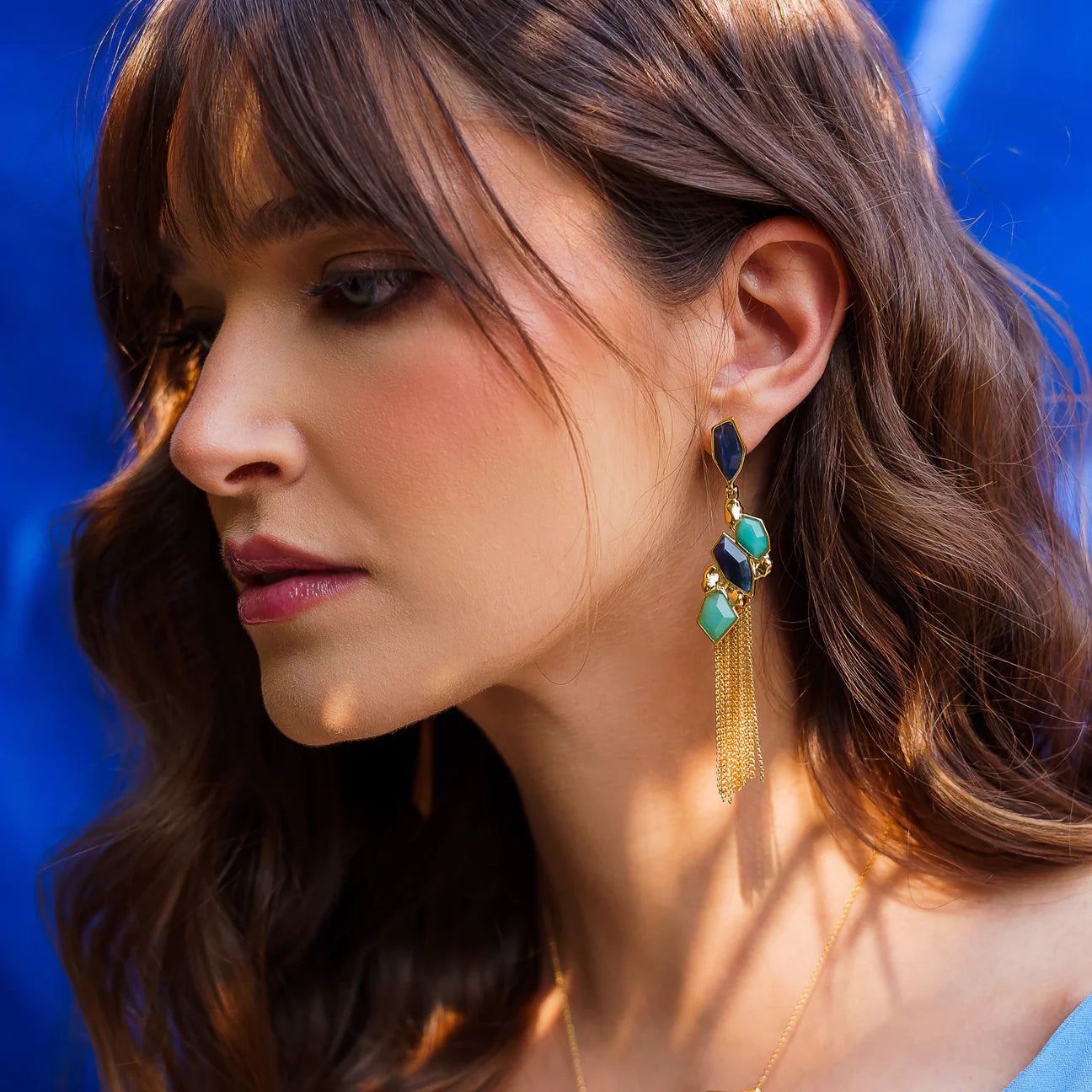 CASCATA EARRING - SODALITE AND TURQUOISE GREEN QUARTZ - ACQUA