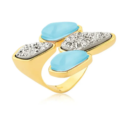 GAROA RING - BLUE AGATE/ PLATINUM DRUZY - ACQUA