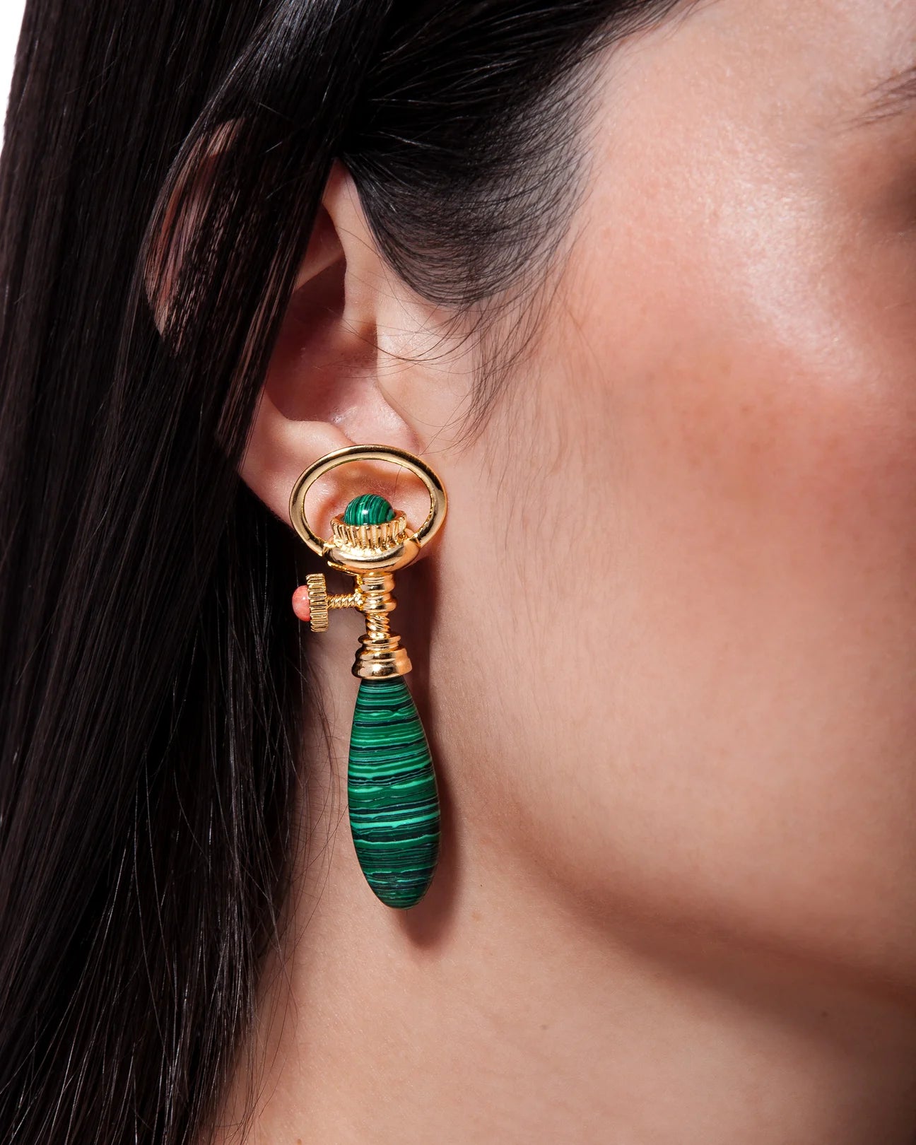 KAIRÓS EARRINGS ORANGE FELDSPAR - MALACHITE - FLASH SALE