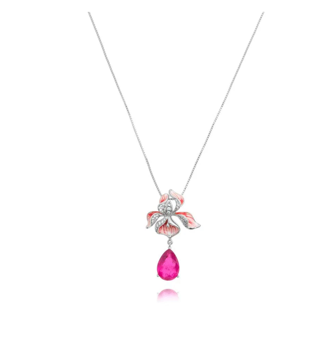 NECKLACE , EARRING AND RING CHENNAI RHODIUM CRYSTAL/PINK SAPPHIRE - SALE