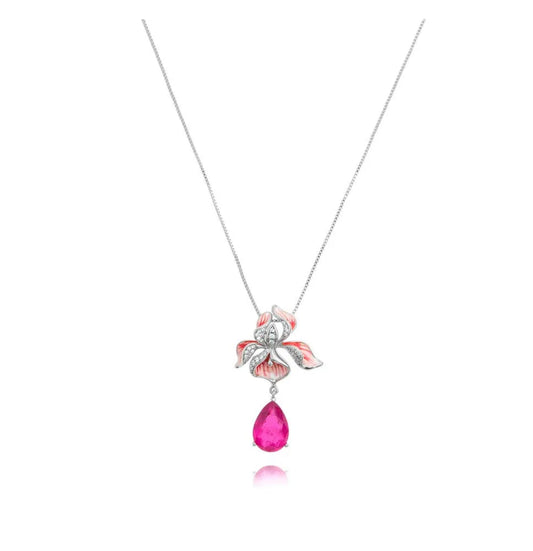 NECKLACE , EARRING AND RING CHENNAI RHODIUM CRYSTAL/PINK SAPPHIRE - SALE