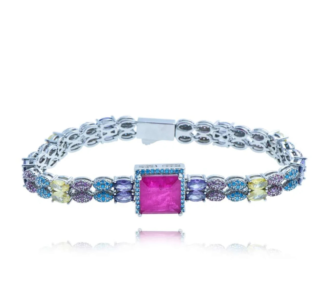 BRACELET RHODIUM Z. AMETHYST /Z.DIAMANTE CANARIO/Z. SWISS/FUCSIA - LUXURY