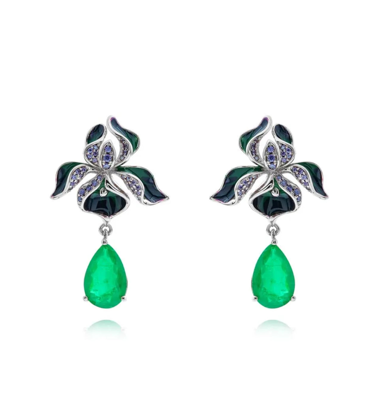 NECKLACE AND EARRING AND RING CHENNAI RHODIUM AMETHYST / EMERALD - SALE