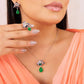 NECKLACE AND EARRING AND RING CHENNAI RHODIUM AMETHYST / EMERALD - SALE