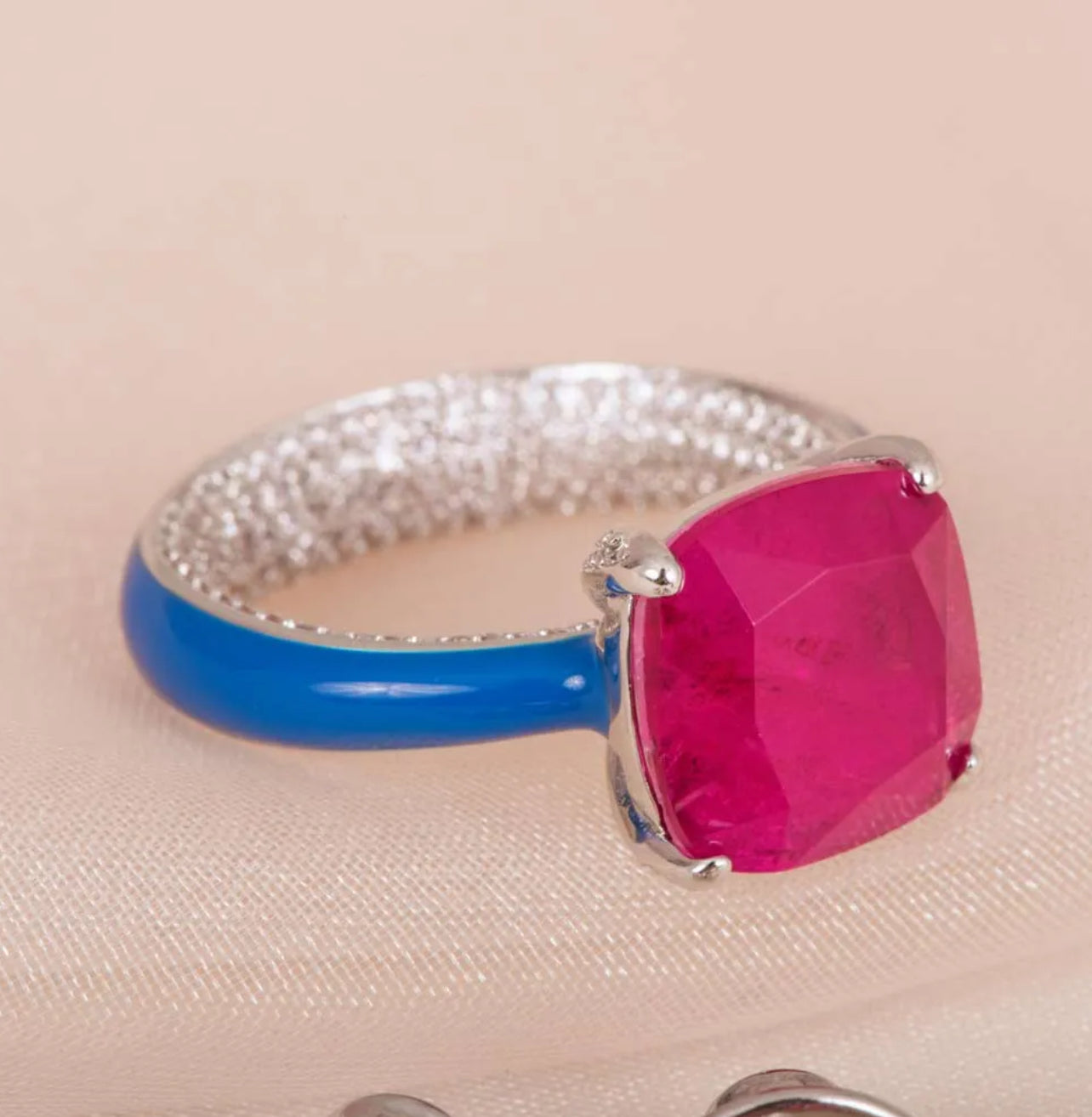 EARRING AND RING DENEVAN RHODIUM FUCHSIA - SALE