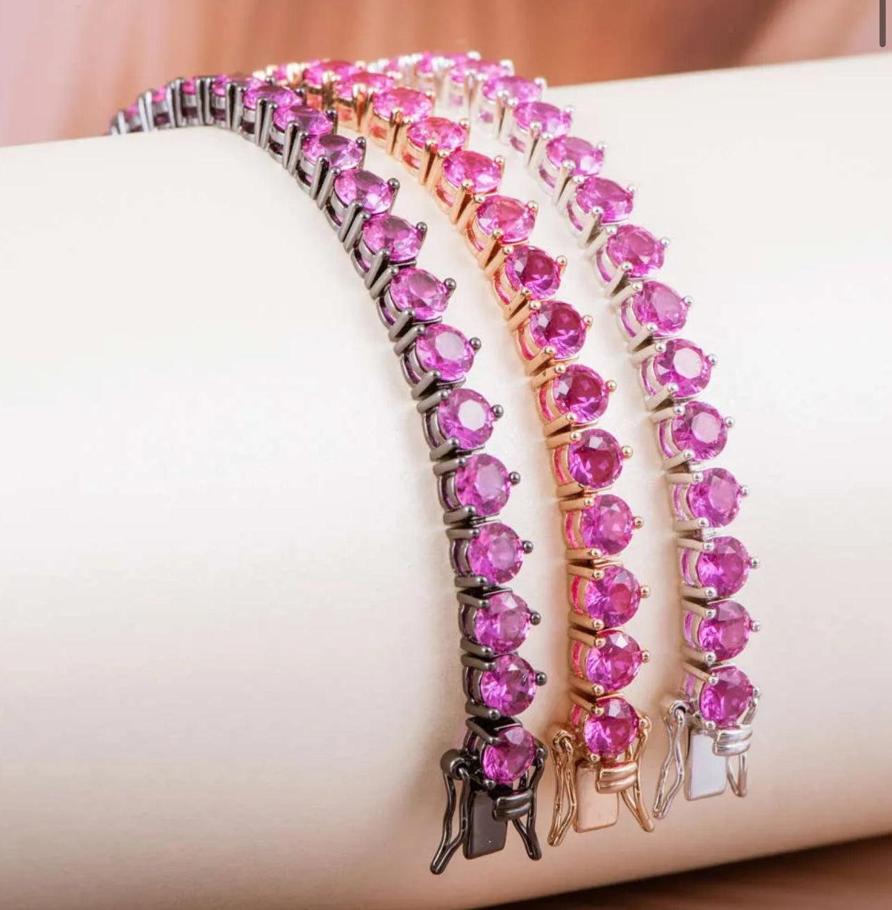 BRACELET WHITE RHODIUM EUFEMIA PINK TOURMALINE - PREMIUM