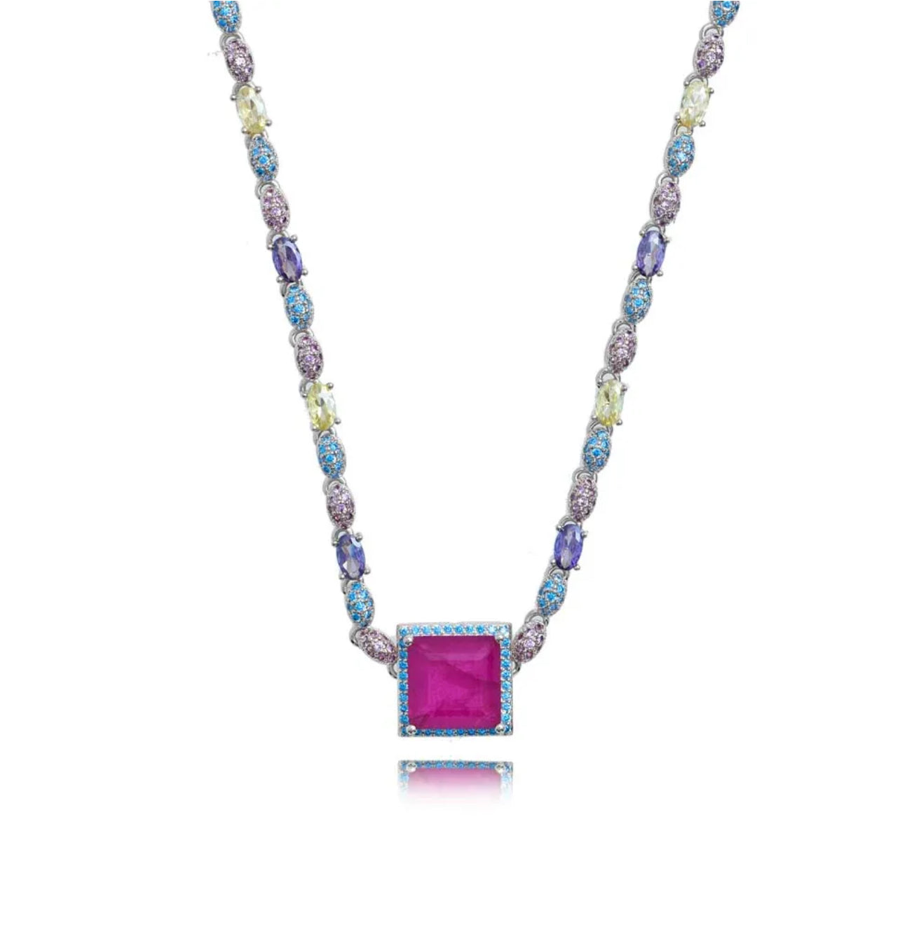 NECKLACE RHODIUM Z. AMETHYST /Z.DIAMANTE CANARIO/Z. SWISS/FUCSIA - SALE