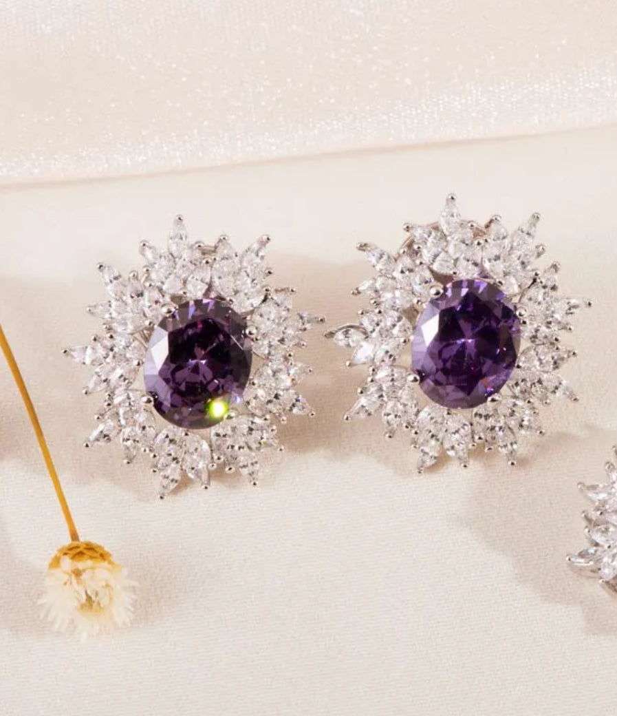 EARRING BAHREIM RHODIUM AMETHYST CRYSTAL - ETERNO