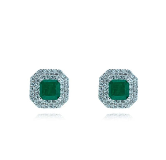 EARRING AND RING DENEVAN RHODIUM EMERALD - SALE