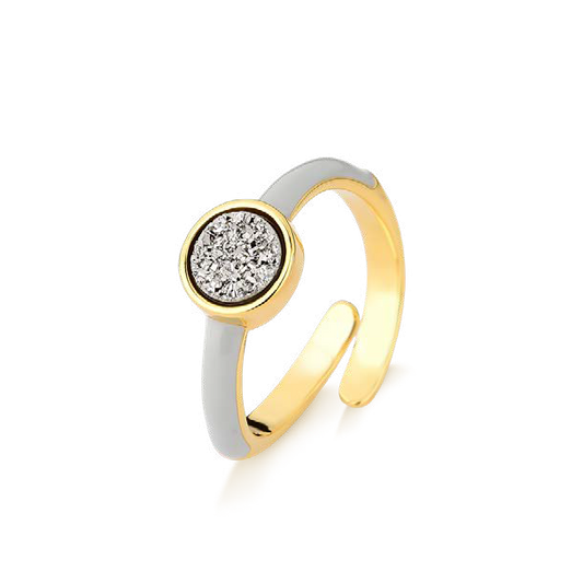 COLORS RING PLATINUM DRUSY - GRAY ENAMEL - ICONIC JANUARY 2024