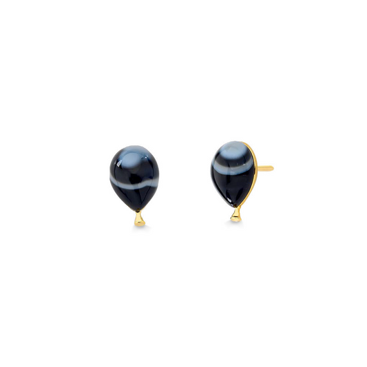 EARRING LITTLE  BALLOON - STRIPED BLACK AGATE - SALE