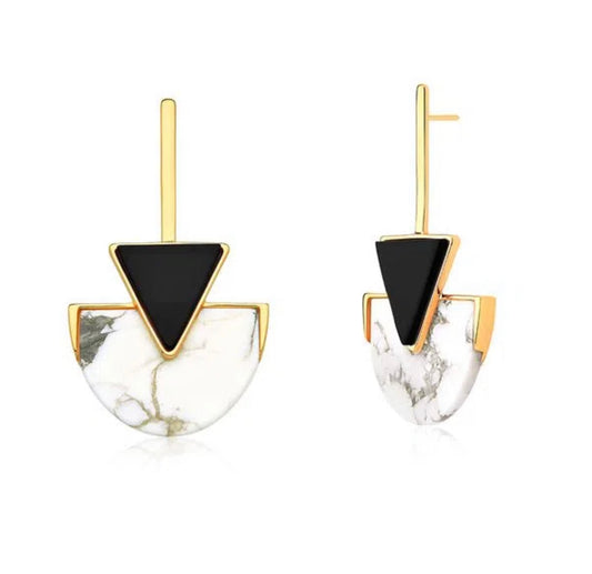 LINE TRIANGLE EARRING  HAULITE – BLACK OBSIDIAN - ICONIC