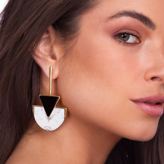 LINE TRIANGLE EARRING  HAULITE – BLACK OBSIDIAN - ICONIC